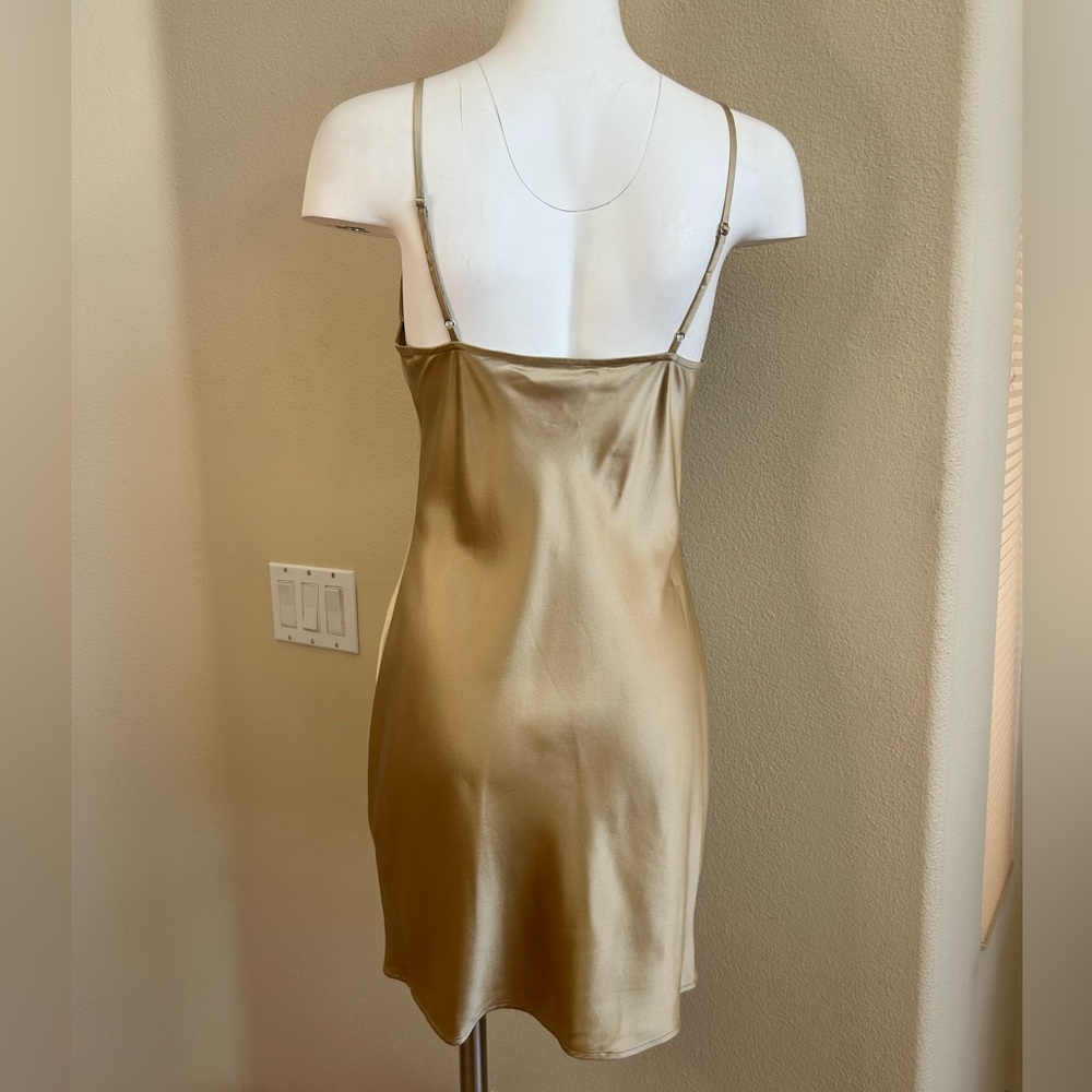 Fleur du mal NWT Short Cowl Neck Slip Dress Small Silk Bubbly Gold Mini - Picture 3 of 6